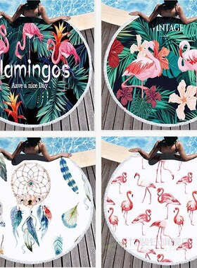 Blanket Yoga-Mat Beach-Towel Microfiber Round Flamingo Bohem