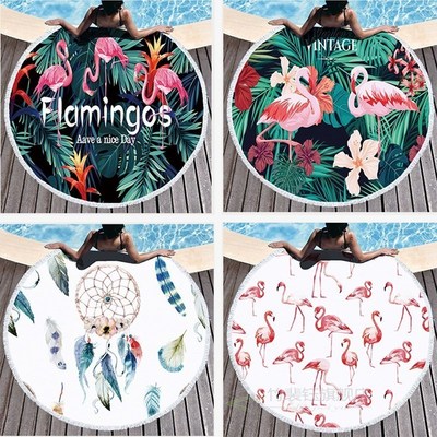 Blanket Yoga-Mat Beach-Towel Microfiber Round Flamingo Bohem