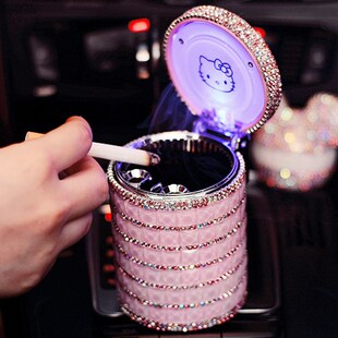 Ms car ashtrays leds metal inlay diamond fashion auto