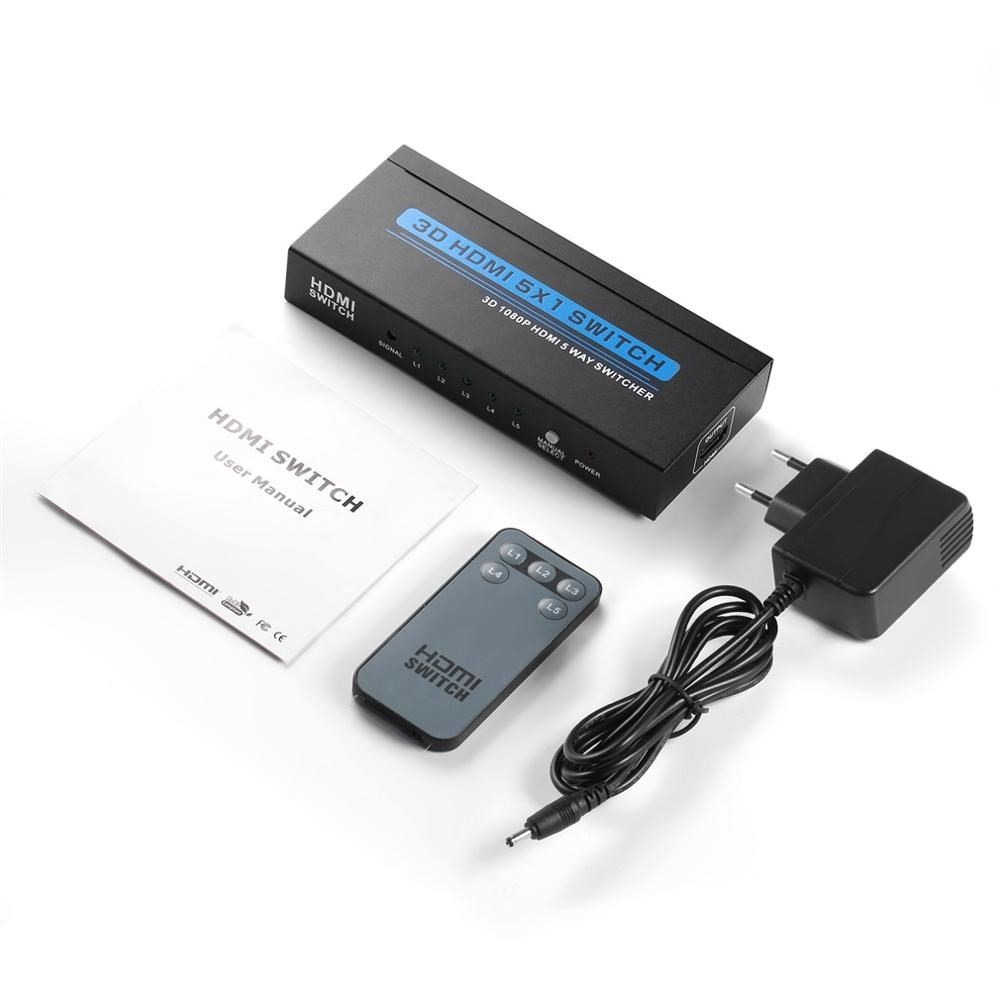 Digital 5-Port HDMI Switch with IR Wireless Remote and AC Po