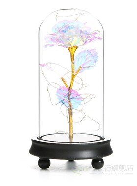 Gift For Girlfriend Hot Red Rose Flower In Glass Dome Woode