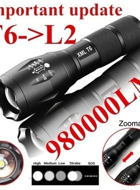Portable T6 Tactical Military LED Flashlight 980000LM Zoomab