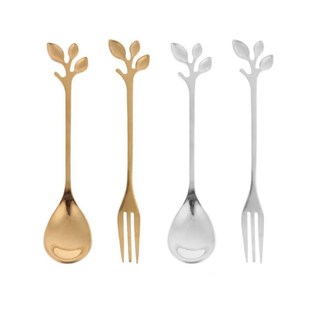 8pcs/set Leaves Shape Coffee Tea Spoon Dessert Salad Fruit F