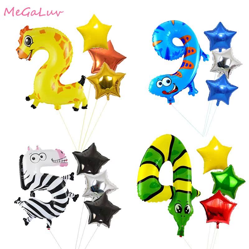 1/4pcs Cartoon Animal Ballon  Jungle Safari Party Digital Ba