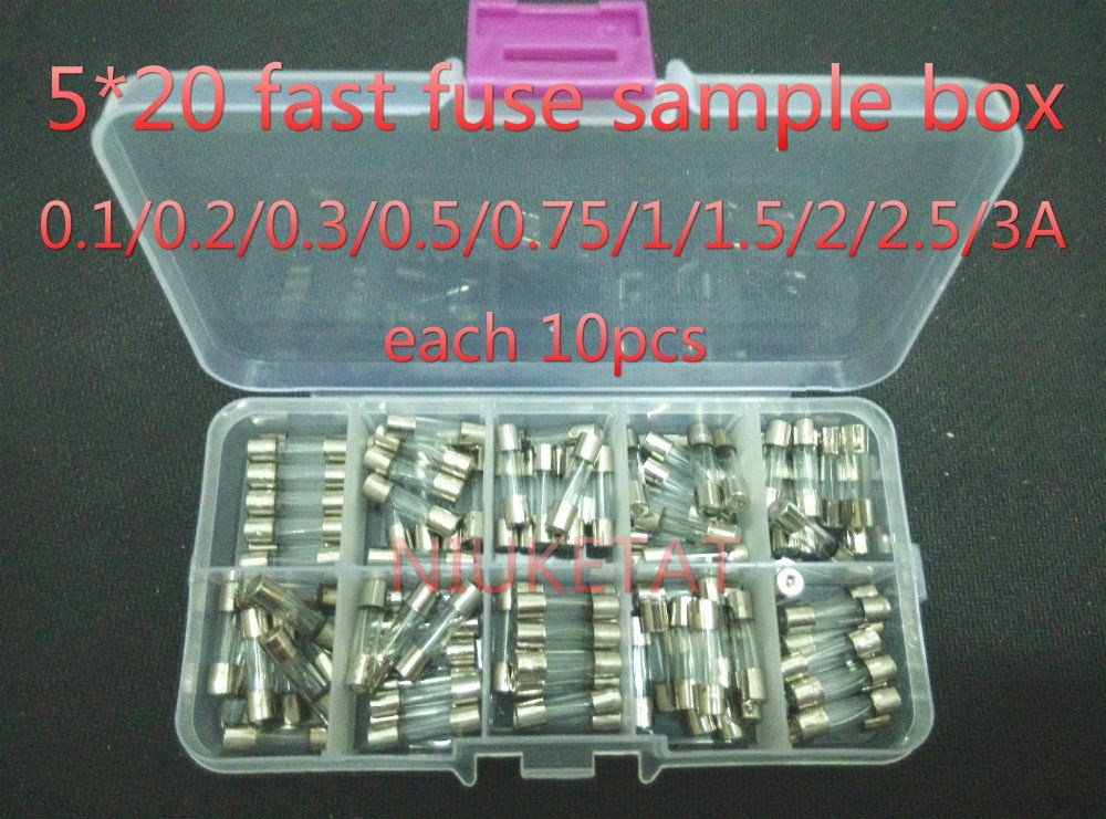 100pcs/Set 5x20mm 5*20mm Glass Fuses 0.1/0.2/0.3/0.5/0.75/1/