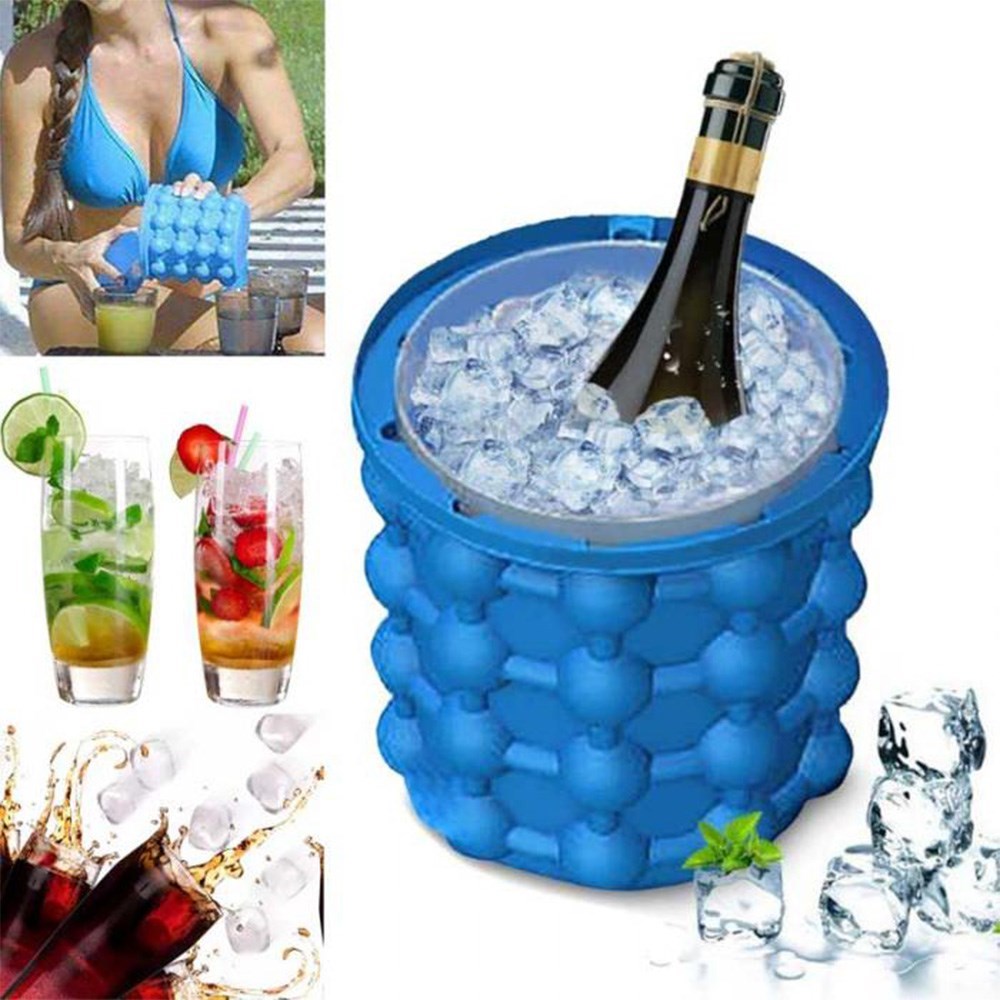 Ice Cube Maker Silicone Ice Cube Mold Tray Portable Bucket W
