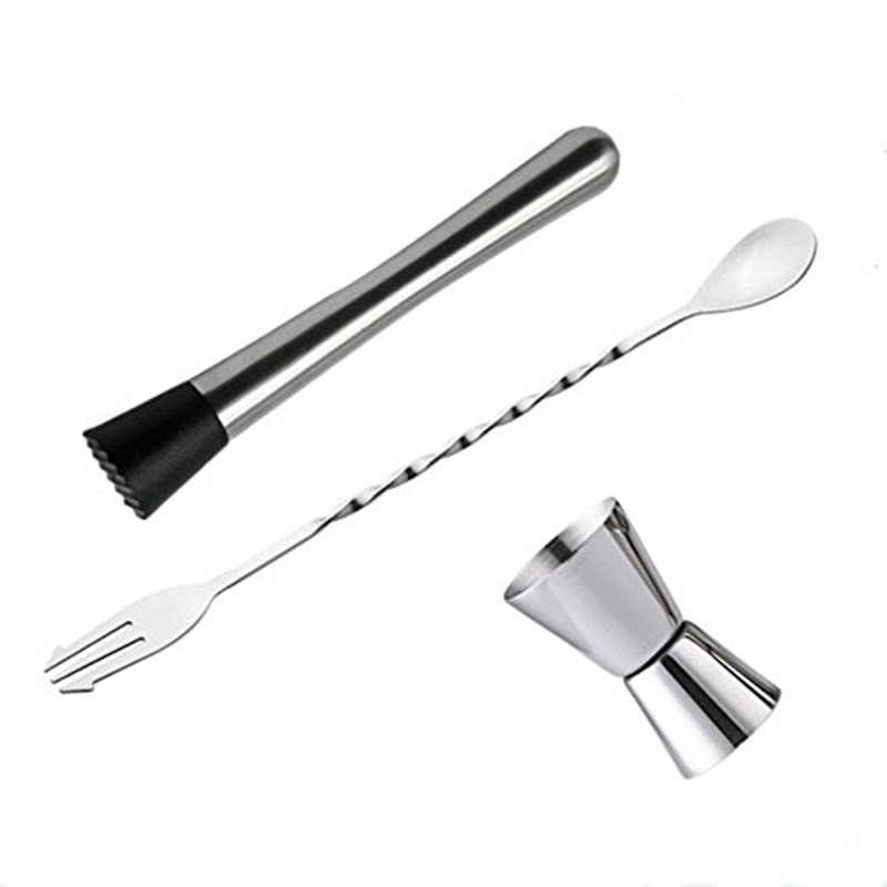 Stainless Steel Cocktail Muddler, Mixing Spoon, Jigger Set,