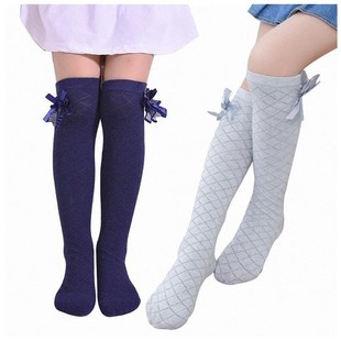 Girls Knee High Bowknot Plaid Socks for Kids Long Tall Sock