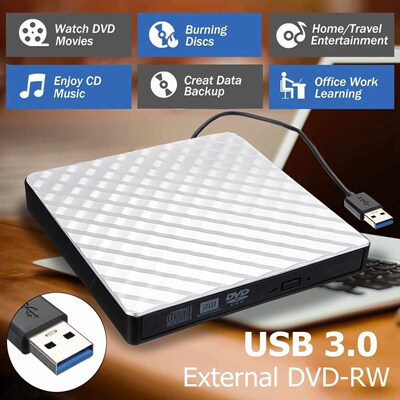 External SB 3.0 DVD RW CD Writer Slim Carbon Grain Drive Bur
