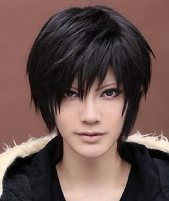 Men Anime Cosplay Wig Male Short Straight Black Costume Synt