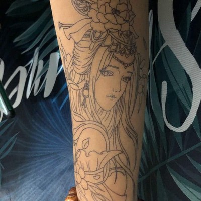 Secant line concubine geisha tattoo color flower arm tattoo