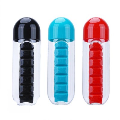 600ML Plastic 2 In 1 Combine Daily Pill Box Outdoors Drinkin