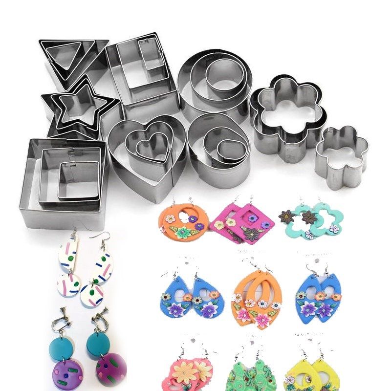 24 pcs polymer clay cutter set  flower/heart/square/circle/h