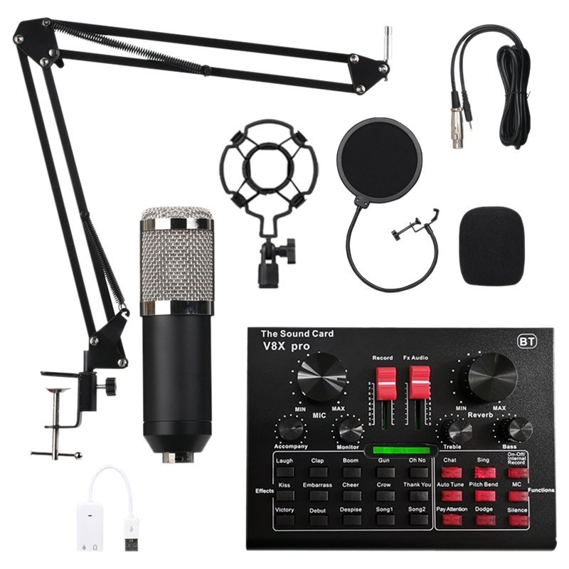 V8X PRO Audio Mixer Live Sound Card Bluetooth USB BM800 Mic