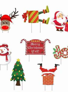 1pcs Christmas Yard Signs Lawn Stakes Santa Claus Tree Elk W