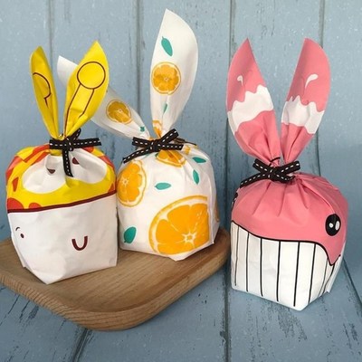 50pcs Packaging Bags Snack Cartoon Rabbit Ears Cellophane Ba