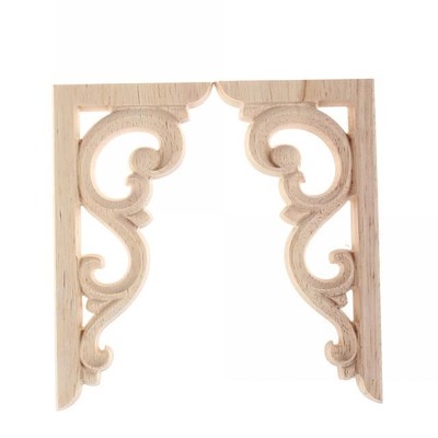 12*6cm Vintage Unpainted Wood Carved Corner Onlay Applique F