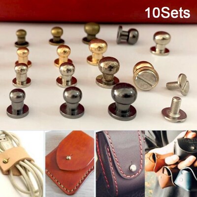 10Pcs Round Head Solid Brass Stud Spots Screwback Back For D