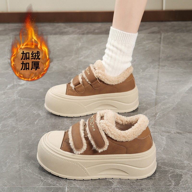羊羔绒厚底棉鞋女2025冬季加绒保暖毛毛鞋新款魔术贴学生运动板鞋,女鞋,棉鞋,淘宝优惠券,粉丝福利购,淘宝优惠卷