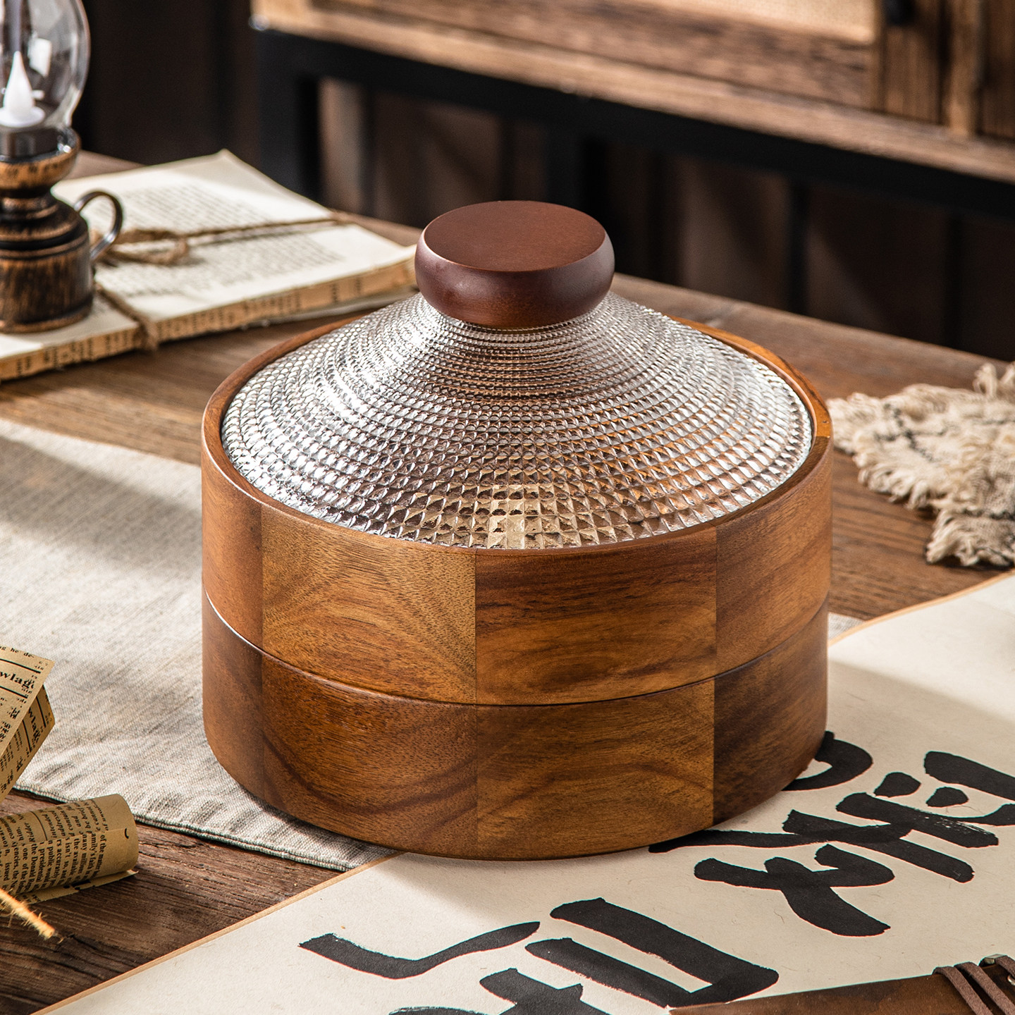 实木中式坚果零食收纳盒家用瓜子盒结婚客厅茶几创意带盖玻璃摆放,餐饮具,果盆/果盘/果篮,淘宝优惠券,粉丝福利购,淘宝优惠卷