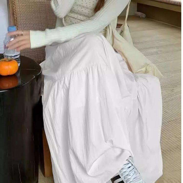 白色半身裙显瘦新中式春季新款小个子温柔穿搭高腰长裙仙女蛋糕裙