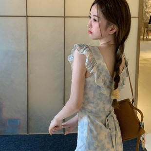 花园晕染浪漫连衣裙女2026夏季新款法式气质收腰碎花吊带长裙裙子