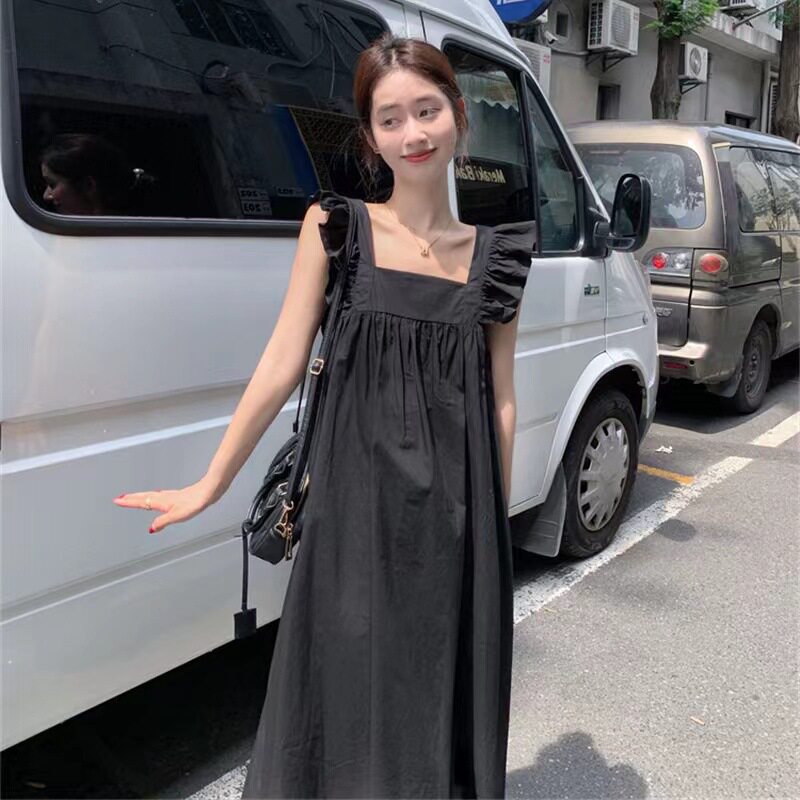 夏季甜美露背显瘦高腰A字连衣裙