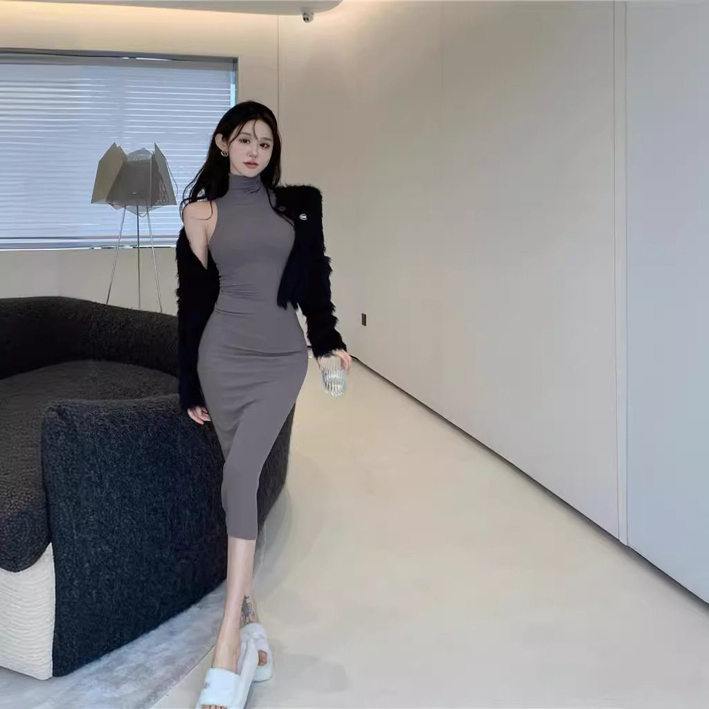 夏季甜辣风高领显瘦包臀连衣裙女