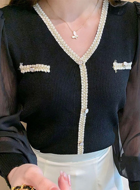 秋冬季新款韩版气质时尚百搭白色针织衫别致洋气v领打底衫上衣女