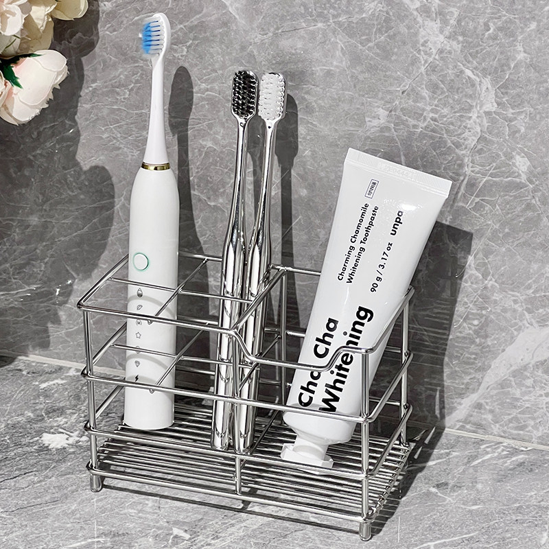 不锈钢牙刷架牙膏电动牙刷置物架收纳放牙刷牙具卫生间台面浴室