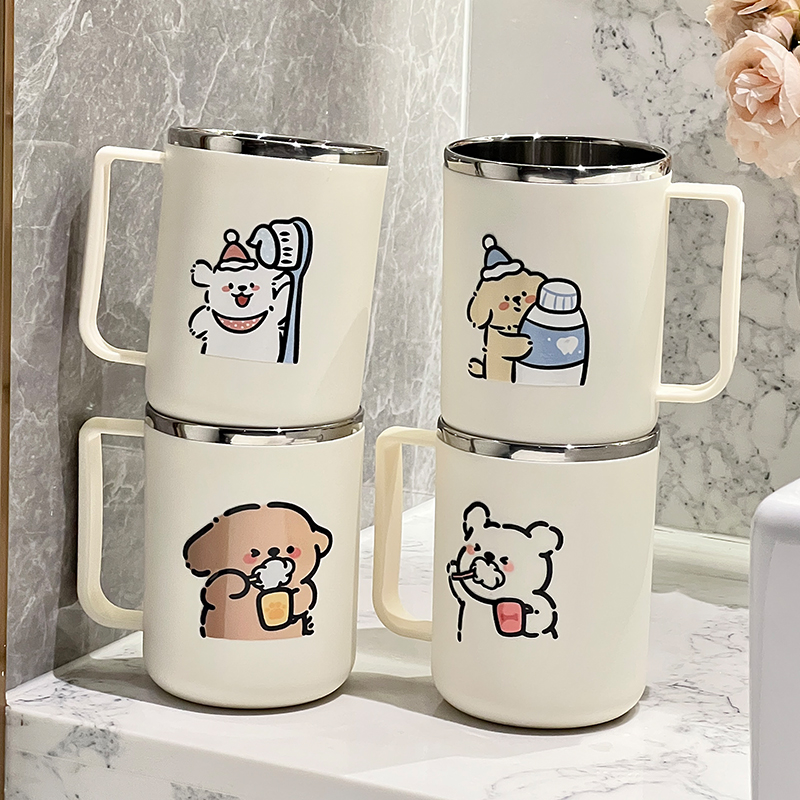 304不锈钢洗漱口杯防霉刷牙杯子带手柄高颜值2025新款可爱情侣杯