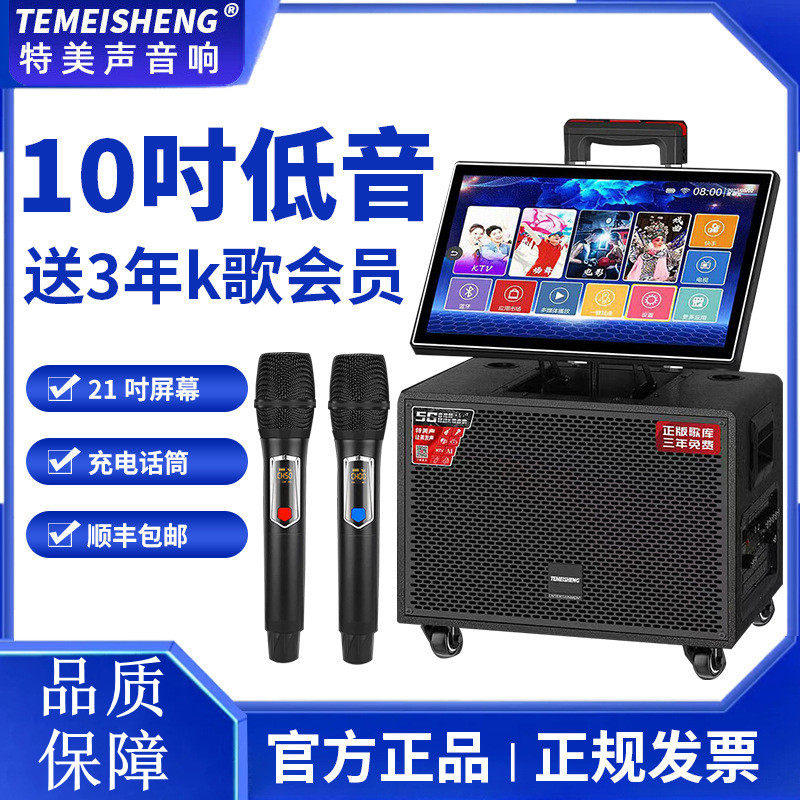 特美声TMS-21广场舞音响带显示屏声卡户外拉杆音箱移动k歌一体机