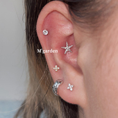 garden流光海星耳骨钉s925耳窝钉镶嵌满钻夏日海滩星星耳钉耳饰