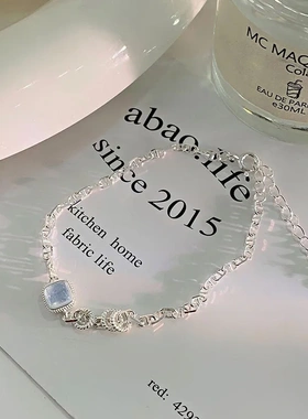雍程S925纯银绝美肥方海蓝宝手链轻奢精致时尚手饰高级感小众显瘦