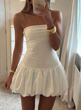 sleeveless slim sexy bandeau dress白色无袖修身性感抹胸连衣裙