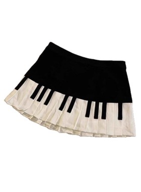 低腰黑白钢琴风格键盘百褶裙black and white pianoskirt