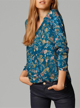 Summer Ladies Cotton V-Neck Floral Shirt女士 宽松V领碎花衬衫