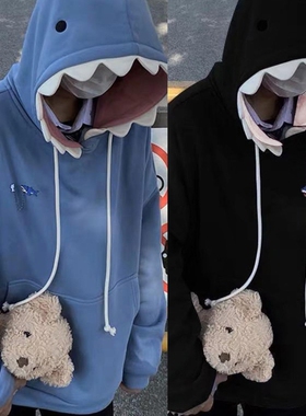 Ladies' loose casual hooded sweaters女生卡通牙齿休闲连帽卫衣