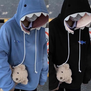 Ladies' loose casual hooded sweaters女生卡通牙齿休闲连帽卫衣