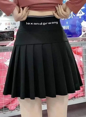 Black pleated skirt with letter prints字母印花黑色弹力百褶裙