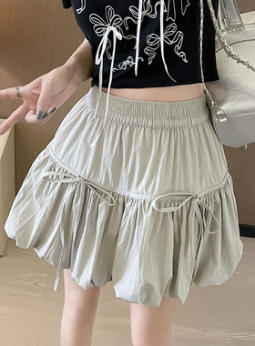 Bow pleated fluffy flower bud skirt 蝴蝶结压褶蓬松灰色花苞裙
