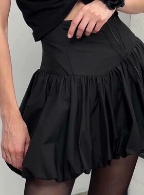 Commuter cotton high-waisted pod skirt时尚显瘦纯棉高腰花苞裙