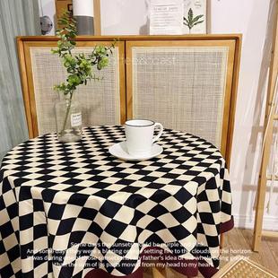 轻奢高级感复古格子餐桌垫网红卧室ins装 棋盘格桌布 饰茶几野餐布