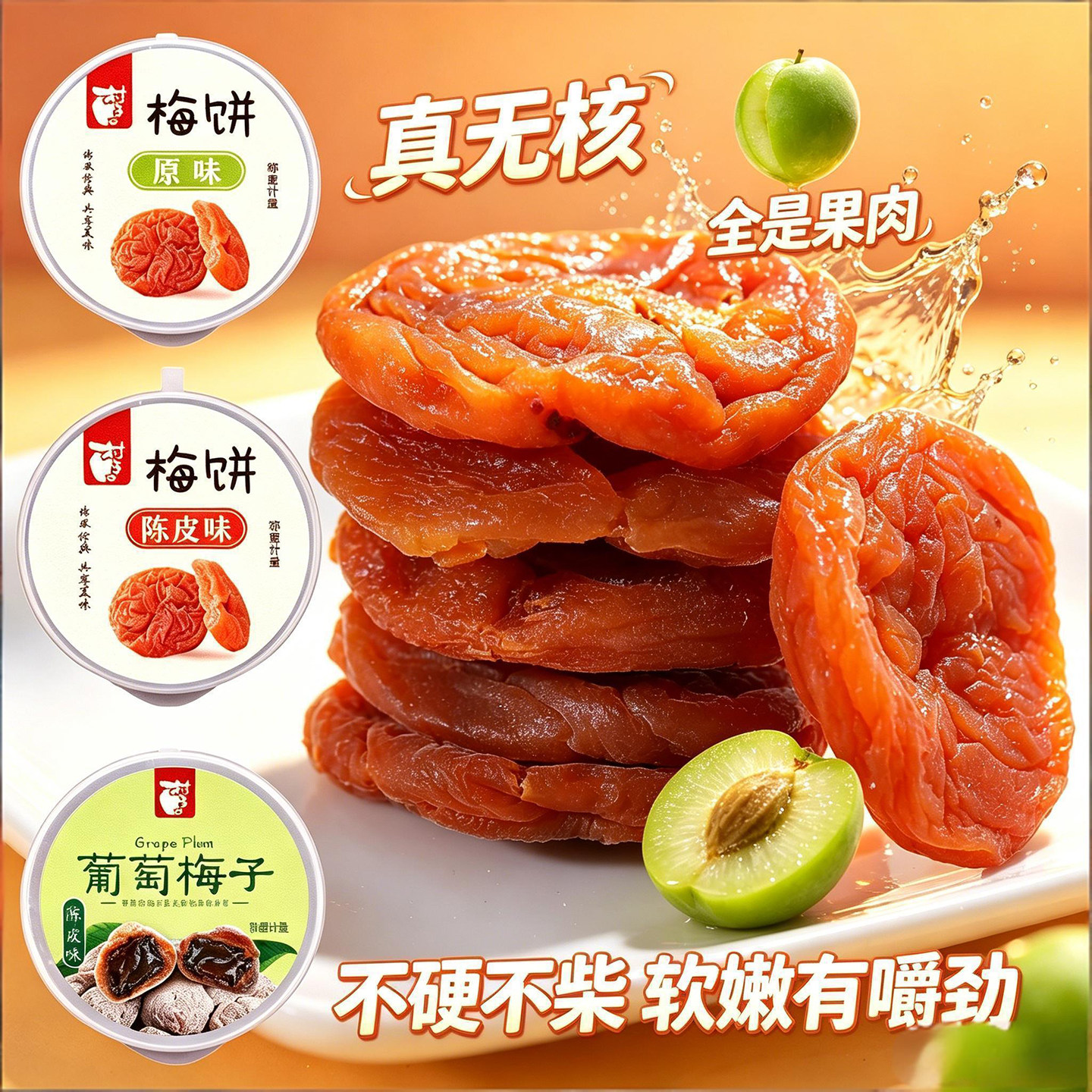 罐装日式无核梅饼村子口陈皮味青梅零食追剧解馋梅子话梅干