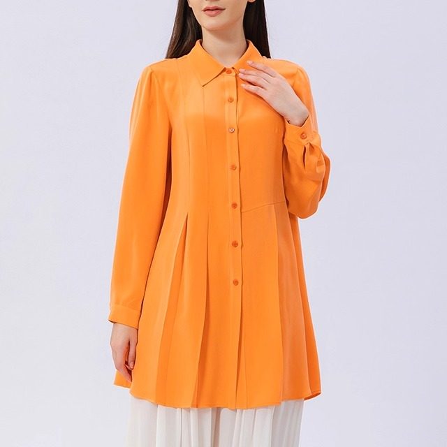 真丝30姆米重磅橙色POLO领单排扣做旧砂洗长袖直筒桑蚕丝衬衫,女装/女士精品,真丝上装,淘宝优惠券,粉丝福利购,淘宝优惠卷