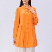 真丝30姆米重磅橙色POLO领单排扣做旧砂洗长袖 直筒桑蚕丝衬衫