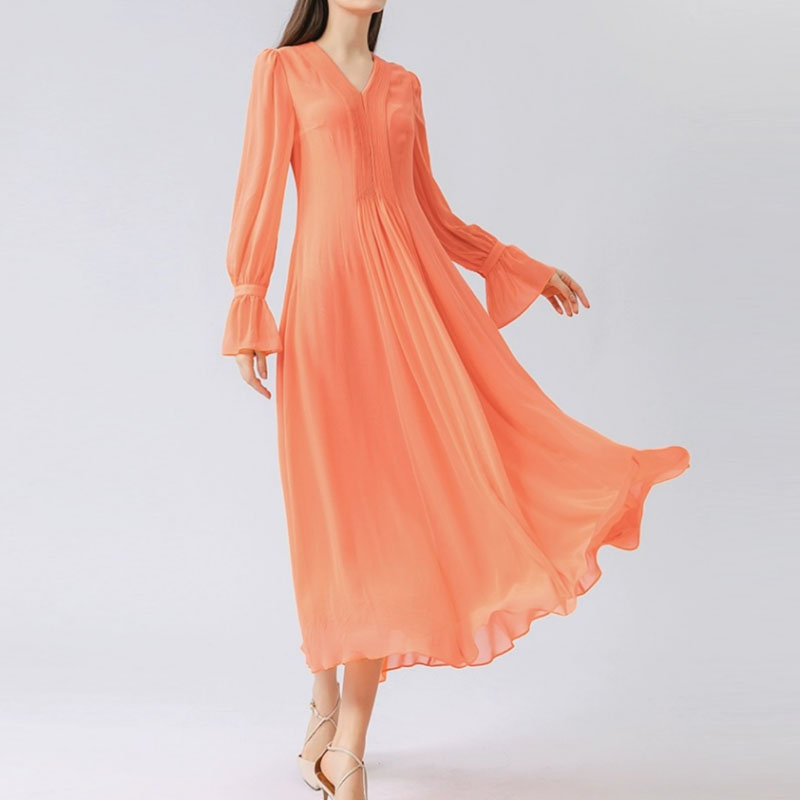 VOA甜美温柔真丝乔其连衣裙