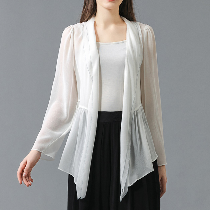 真丝乔其茶白长袖防晒简约上衣