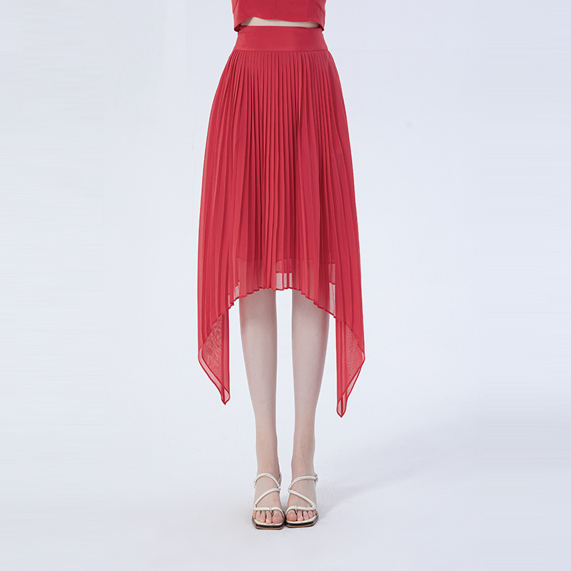 真丝燕尾摆时尚轻盈百褶半身裙