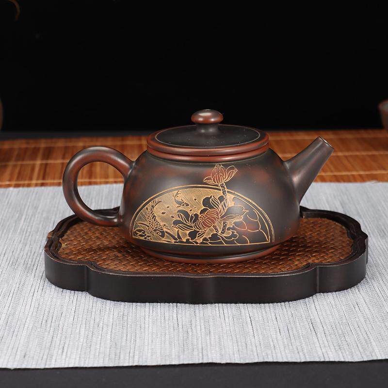 广西钦州坭兴陶茶壶名家纯手工制作功夫茶具连年有余茶壶